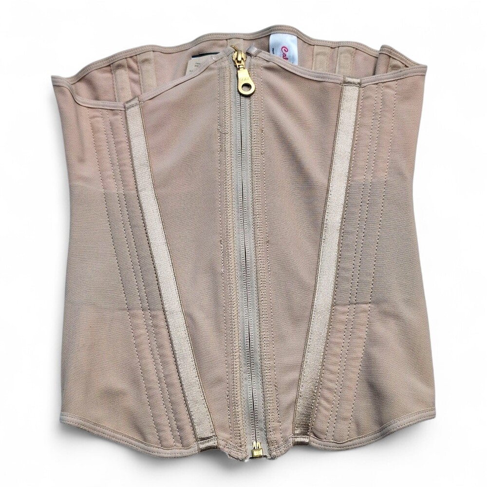 Nude Zip-Front Waist Cincher Corset Top